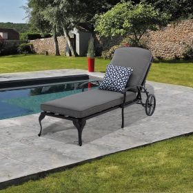 Chaise Lounge Outdoor Chair with GREY Cushions, Aluminum Pool Side Sun Lounges with Wheels Adjustable Reclining, Patio Furniture Set