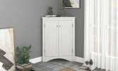 White Triangle Bathroom Storage Cabinet with Adjustable Shelves, Freestanding Floor Cabinet for Home Kitchen