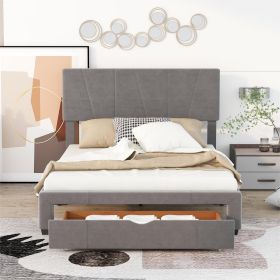 Queen Size Upholstery Platform Bed with One Drawer,Adjustable Headboard