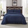 3 Piece Lace Ruffled Embroidered French Pastoral Style Comforter Set-Navy