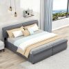 King Size Upholstery Platform Bed with Two Drawers;  Gray