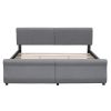 King Size Upholstery Platform Bed with Two Drawers;  Gray