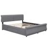 King Size Upholstery Platform Bed with Two Drawers;  Gray