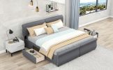 King Size Upholstery Platform Bed with Two Drawers;  Gray