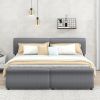 King Size Upholstery Platform Bed with Two Drawers;  Gray