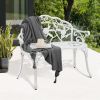 Patio Outdoor Bench, White Cast-Aluminum Garden Benches Metal Loveseat Outdoor Furniture for Park Lawn Front Porch