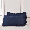 3 Piece Lace Ruffled Embroidered French Pastoral Style Comforter Set-Navy