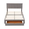 Queen Size Upholstery Platform Bed with One Drawer,Adjustable Headboard