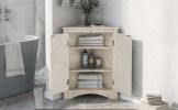 White Marble Triangle Bathroom Storage Cabinet with Adjustable Shelves, Freestanding Floor Cabinet for Home Kitchen