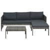 3 Piece Patio Lounge Set with Cushions Poly Rattan Gray