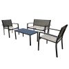 4 Pieces Patio Furniture Set Outdoor Garden Patio Conversation Sets Poolside Lawn Chairs with Glass Coffee Table Porch Furniture