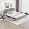 King Size Upholstery Platform Bed with Four Storage Drawers,Support Legs