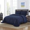 3 Piece Lace Ruffled Embroidered French Pastoral Style Comforter Set-Navy