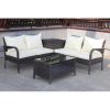 4 Piece Patio Sectional Wicker Rattan Outdoor Furniture Sofa Set with Storage Box Brown