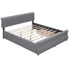 King Size Upholstery Platform Bed with Two Drawers;  Gray