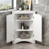 White Triangle Bathroom Storage Cabinet with Adjustable Shelves, Freestanding Floor Cabinet for Home Kitchen
