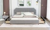 King Size Upholstery Platform Bed with Four Storage Drawers,Support Legs