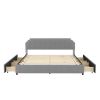 King Size Upholstery Platform Bed with Four Storage Drawers,Support Legs