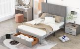 Queen Size Upholstery Platform Bed with One Drawer,Adjustable Headboard