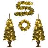 Artificial Christmas Trees 2 pcs with Wreath; Garland and LEDs