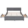 King Size Upholstery Platform Bed with Two Drawers;  Gray