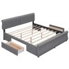 King Size Upholstery Platform Bed with Two Drawers;  Gray
