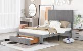 Queen Size Upholstery Platform Bed with One Drawer,Adjustable Headboard