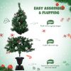 Pre-lit Artificial Christmas 4-Piece Set,Garland, Wreath and Set of 2 Entrance Trees