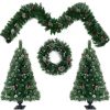 Pre-lit Artificial Christmas 4-Piece Set,Garland, Wreath and Set of 2 Entrance Trees