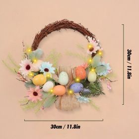 Glowing Easter Wreath Decor DIY Rattan Wreath Colorful Rabbit Bunny Eggs Happy Easter Party Decoration For Home Party Supplies (Color: Light-eggs-C)