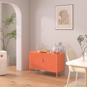 Metal Storage Locker Cabinet, Adjustable Shelves Free Standing Ventilated Sideboard Steel Cabinets for Office,Home (Main Color: Orange)