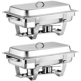 9 Quart 2 Packs Chafing Dish Chafer Dishes Buffet Set Stainless Steel Rectangular Chafing Dish Set (Color: Stainless Steel B)