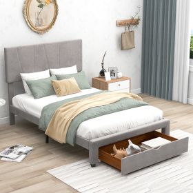 Full Size Upholstery Platform Bed with One Drawer,Adjustable Headboard (Color: Grey)