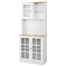 72 Inch Freestanding Pantry Cabinet with Hutch and Adjustable Shelf (Color: White)