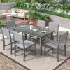 Acacia Wood And Rattan Outdoor Dining Table And Chairs For 6 People, Suitable For Courtyard,Patio, Balcony
