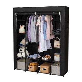 Portable Closet Organizer Storage, Wardrobe Closet with Non-Woven Fabric 14 Shelves, Easy to Assemble RT (Color: Black)