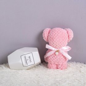 Bear Coral Velvet Towel Gift Handbag (Color: Pink)