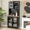 72 Inch Freestanding Pantry Cabinet with Hutch and Adjustable Shelf
