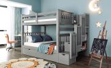 Full Over Full Bunk Bed with Shelves and 6 Storage Drawers