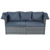 Outdoor Patio Furniture Set Daybed Sunbed with Retractable Canopy Conversation Set Wicker Furniture