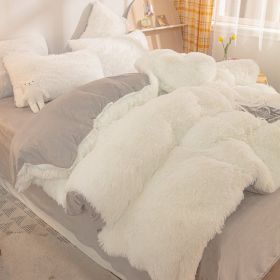 Thick Warm Mink Fur Plush Four-piece Set Pure Color Rhinestone Velvet Pvvelvet South Korean Velvet Tie-dyed 4-piece Set (Option: off white-1.5sheets)