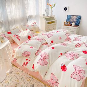 Four-piece Set Sanding Skin Bed Sheet Quilt Cover (Option: Milk Sweet Critical Strike-Four Sets Of 200cm Bed)